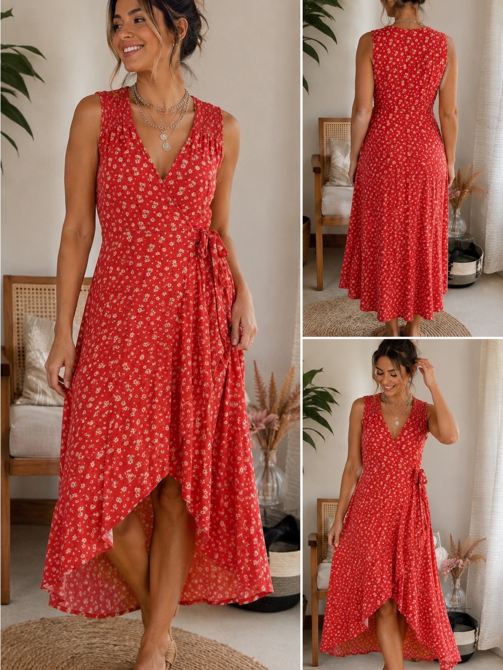 Boho Floral High-Low Summer Wrap Dress